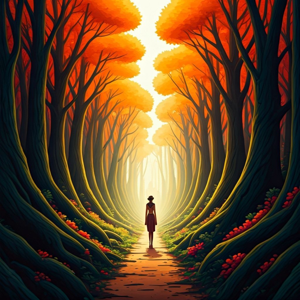 Woman Walks Through Vibrant Candy Cane Forest