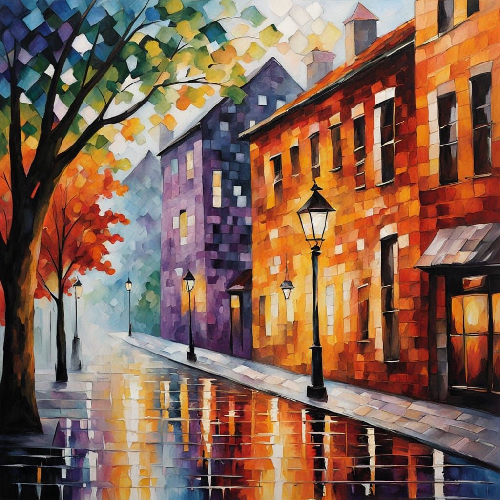 a vibrant oil painting on canvas in the style of Leonid Afremov