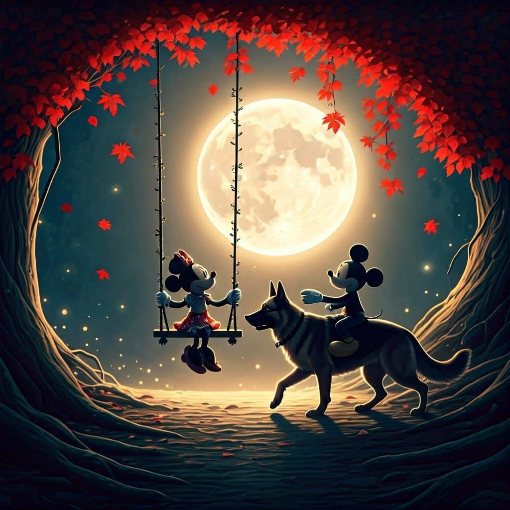 Minnie and Mickey Mouse Reunion Under Moonlight