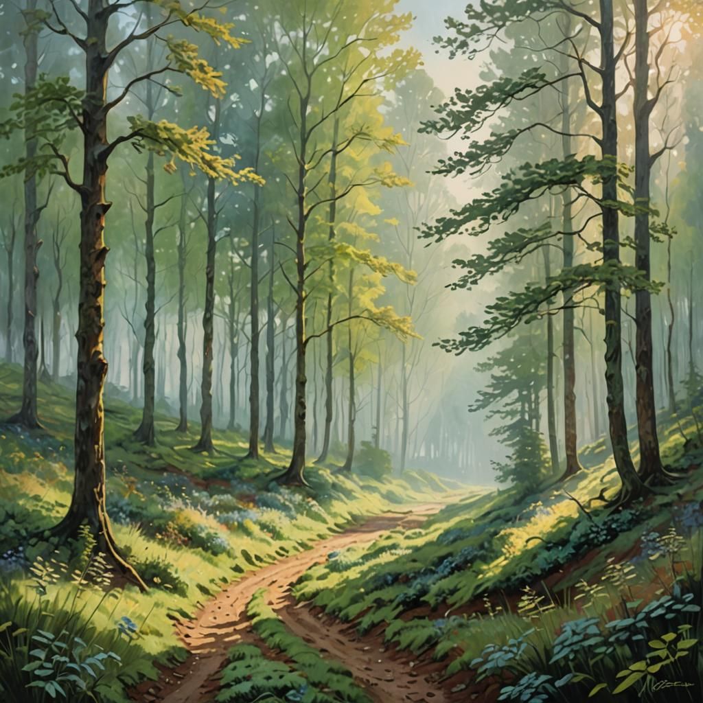 Impressionist Forest Landscape in Monet Style