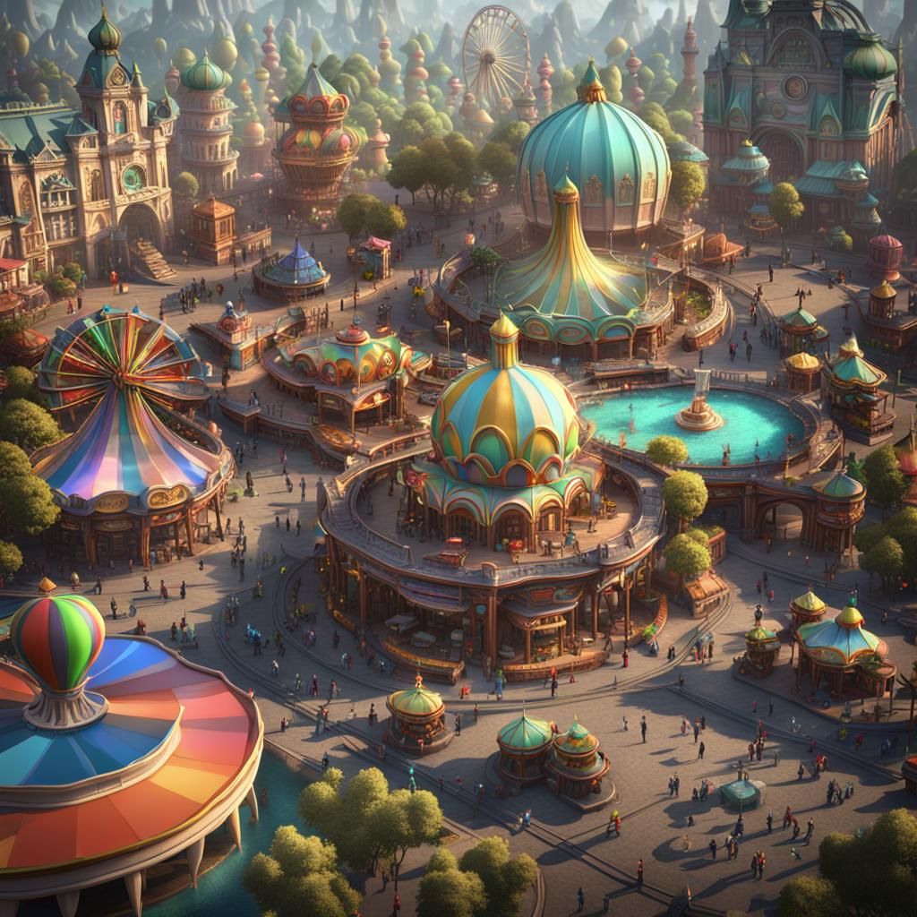 Utopian Cityscape: Colorful Plaza in Fantasy Art Style