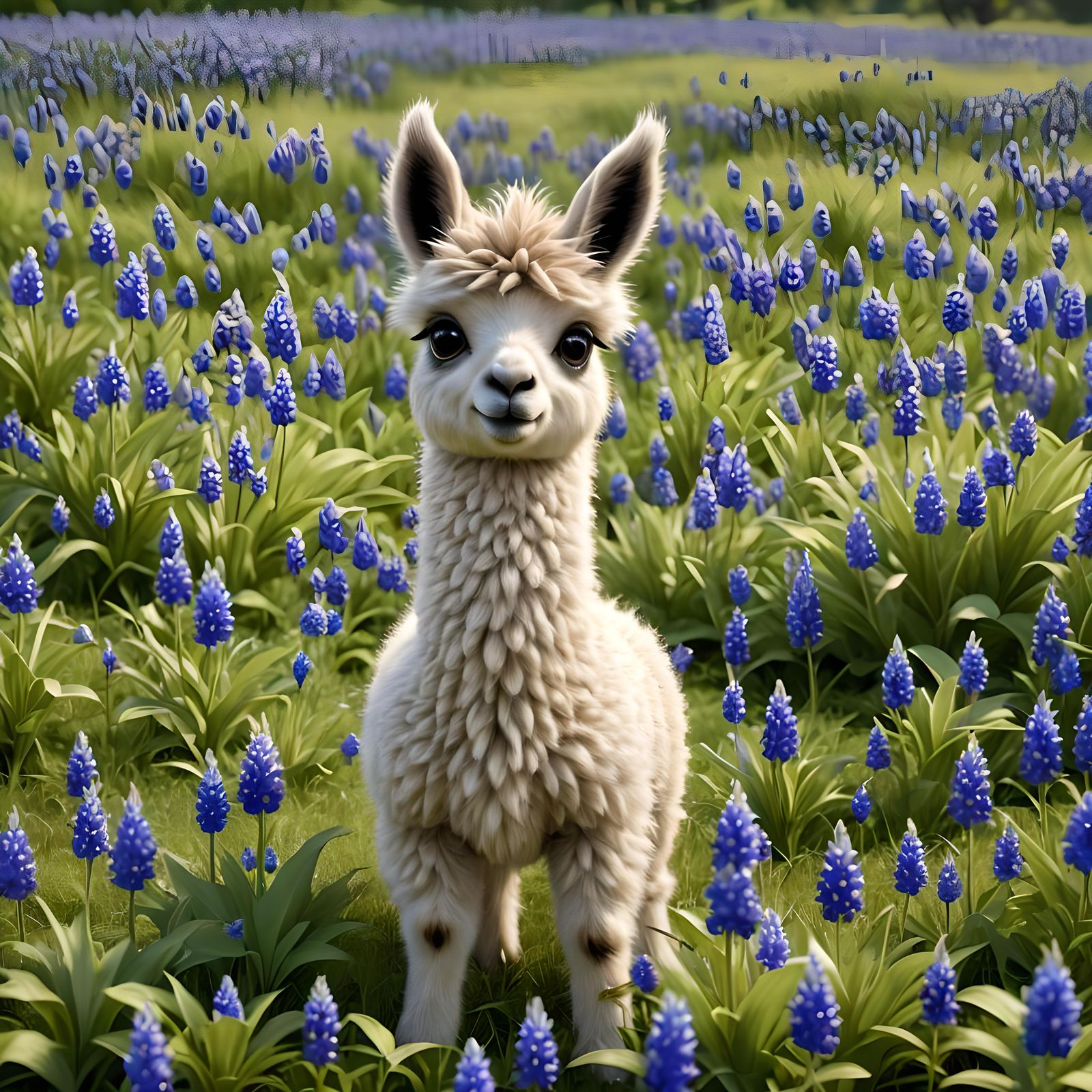 Chibi Llama with Bluebonnets: Digital Art