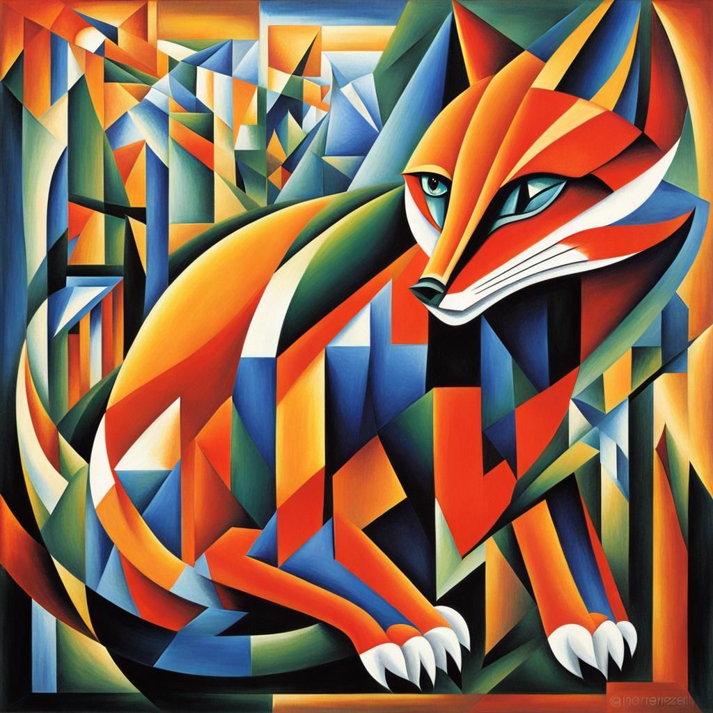 Nine-Tailed Fox in Abstract Cubism Style