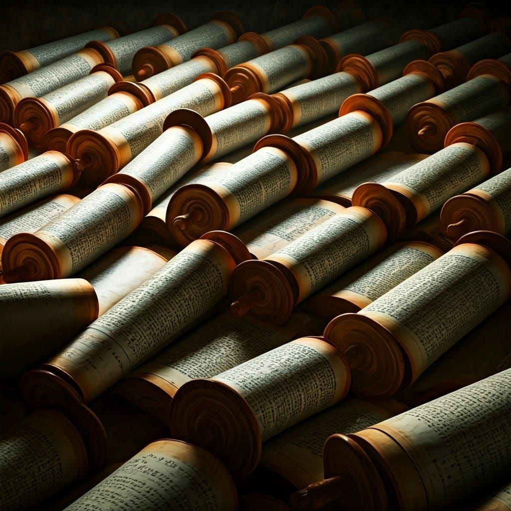 Endless Sea of Torah Scrolls in Mystical Style