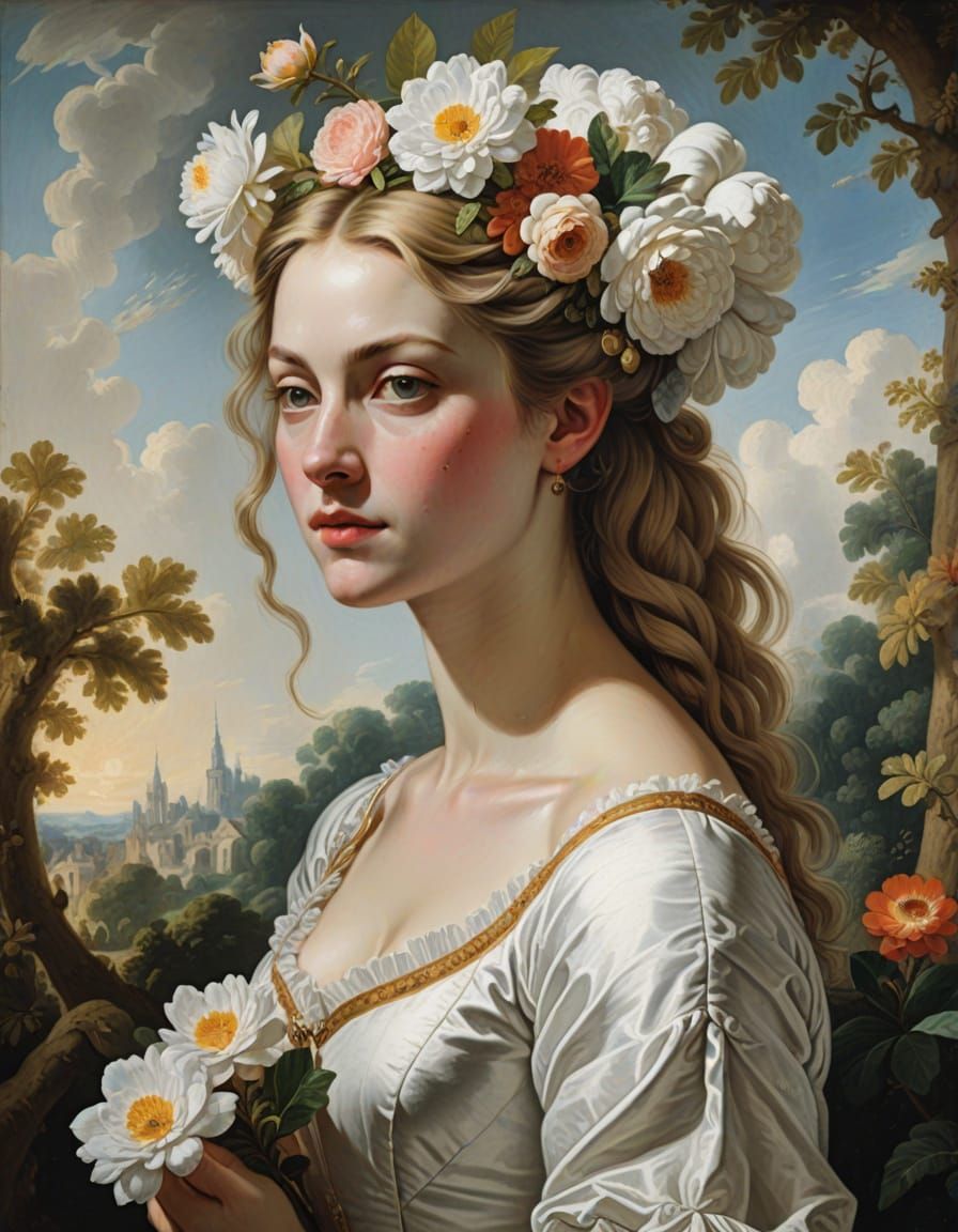Elegant Portrait of a Young Woman in Rococo Style