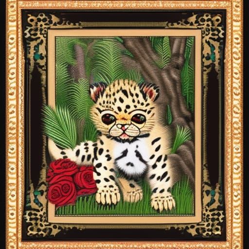 Vampire and Leopard Cub in Persian Miniature Style