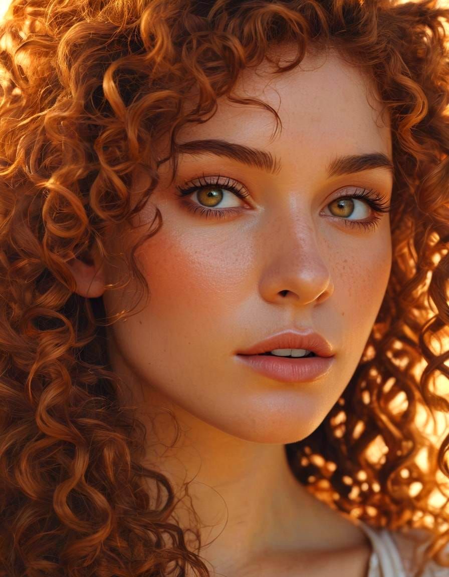 Art Nouveau Portrait: Redhead in Golden Light