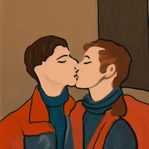 A secret kiss on a date looking at the AI generated art at the Night Café