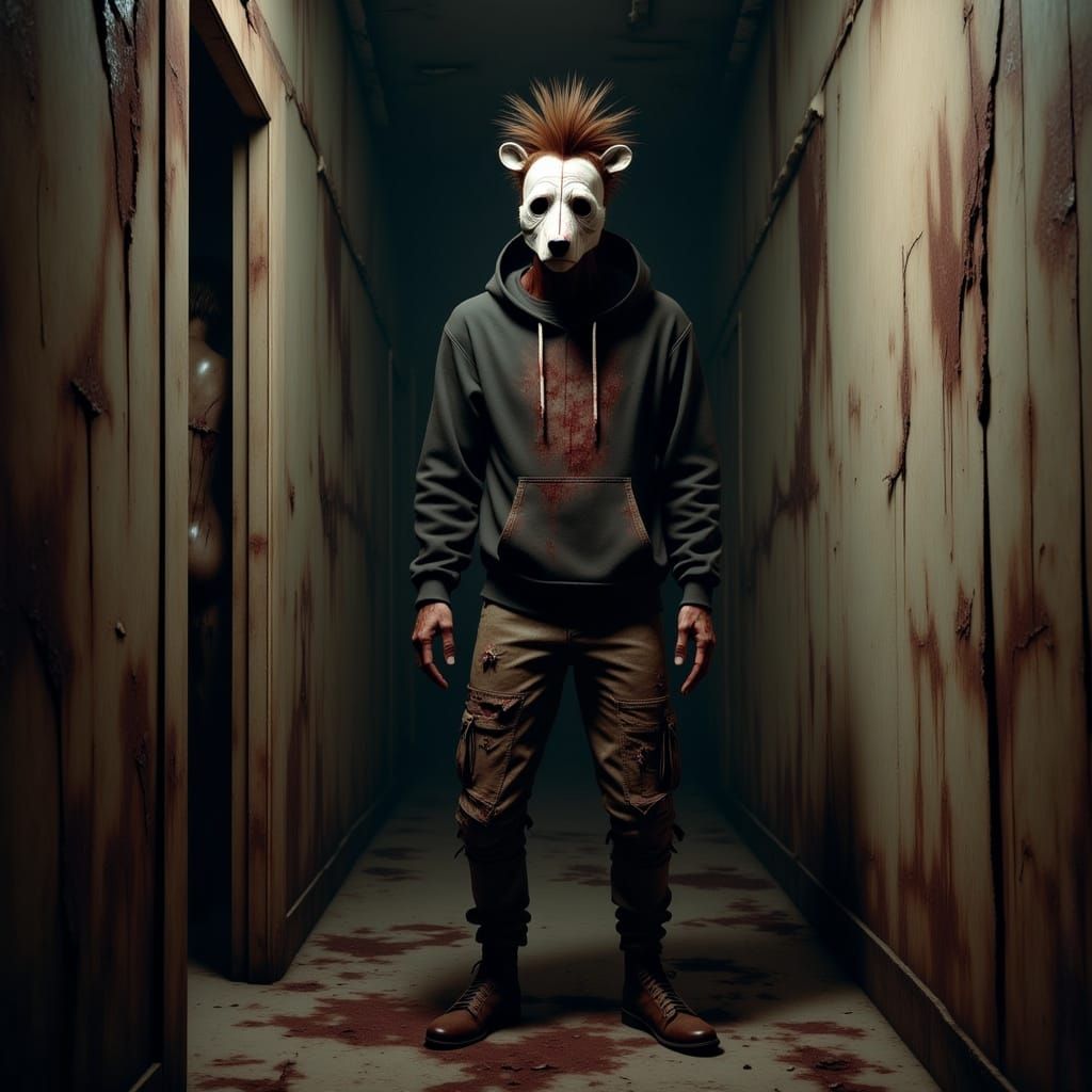 Dark Fantasy Warrior in Abandoned Building