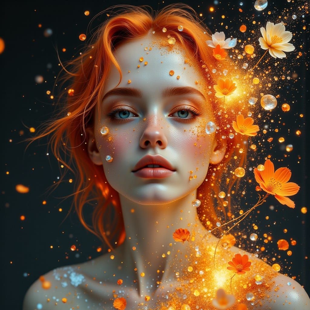 Redhead Portrait in Surreal Crystalline Style