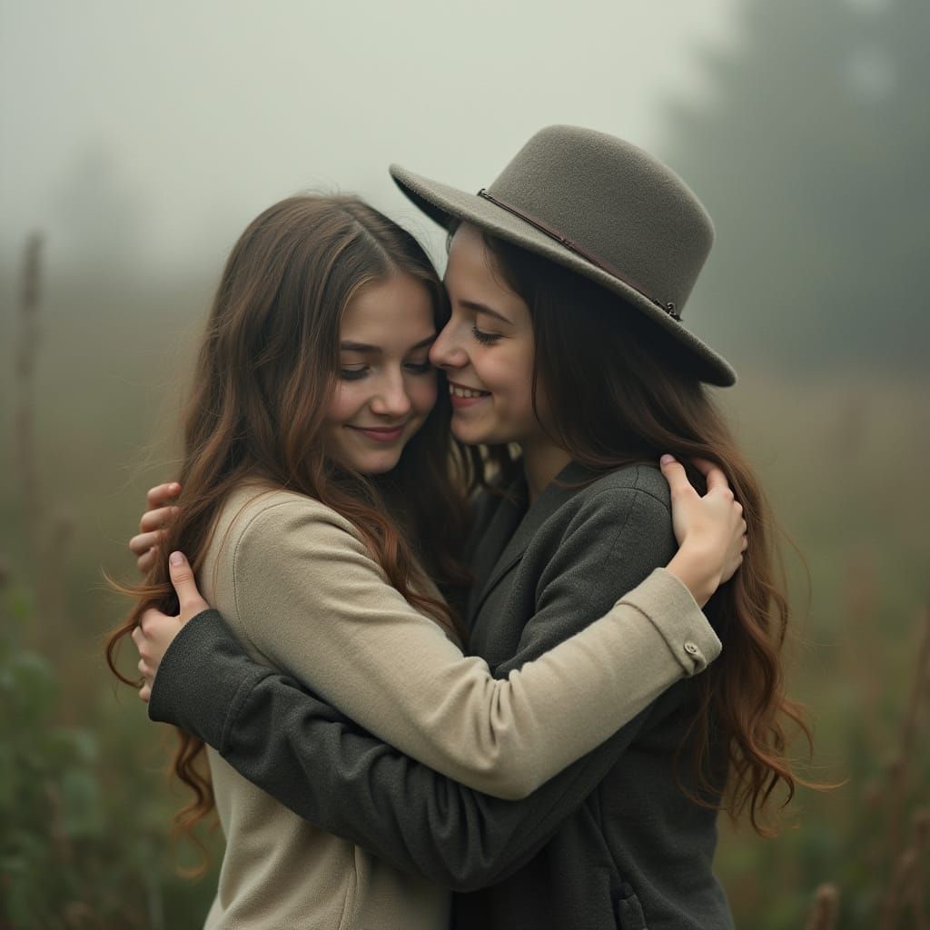 Friends Reunited in Tender Hug, in a Heartwarming Portrait