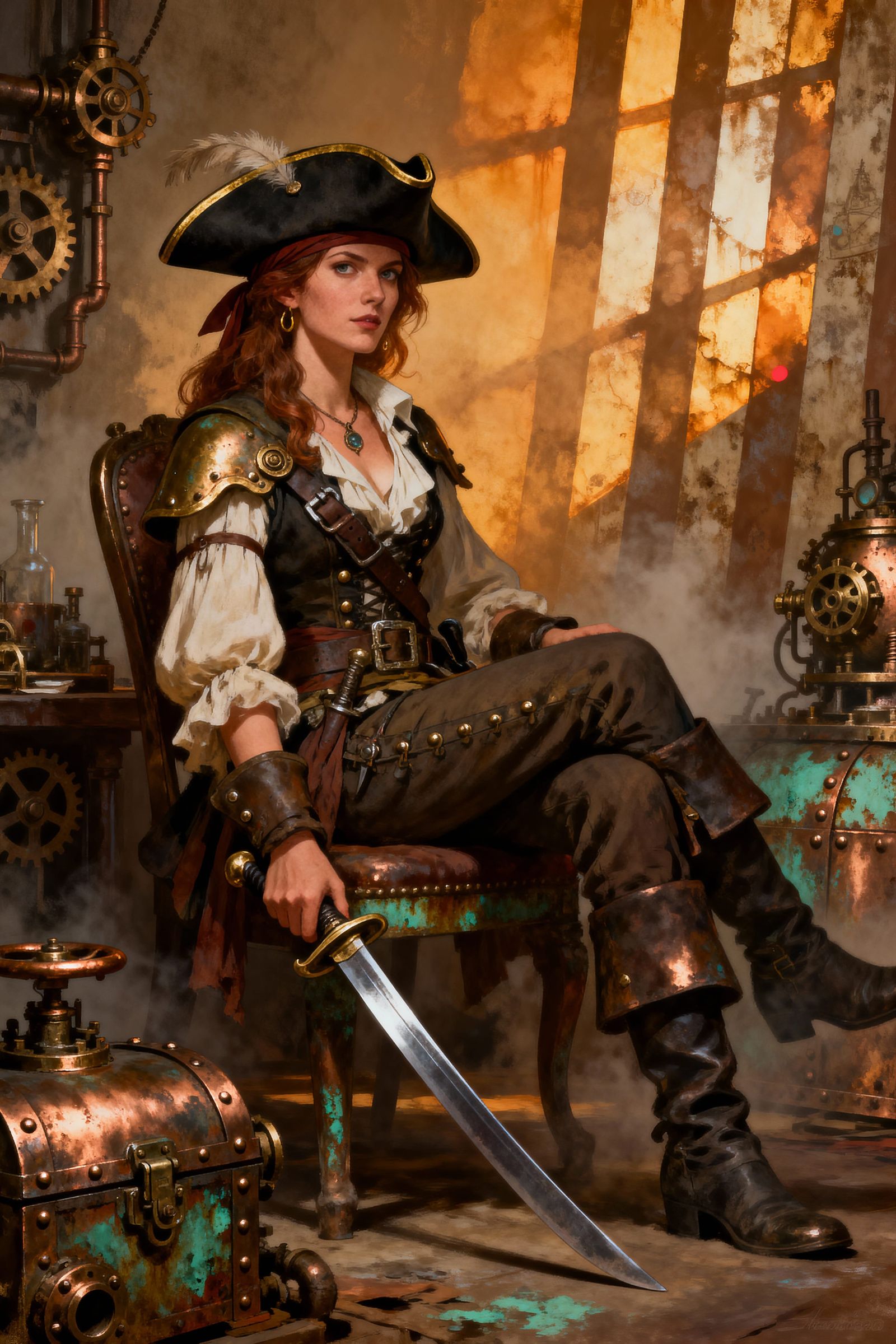 Steampunk Pirate Portrait in Rembrandt and Seuss Style