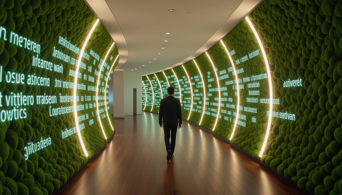 Cinematic Hallway with Sound-Absorbing Moss Walls
