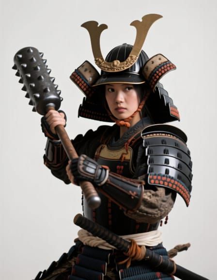 Female Samurai Warrior in Full Armor with Tetsubo Club