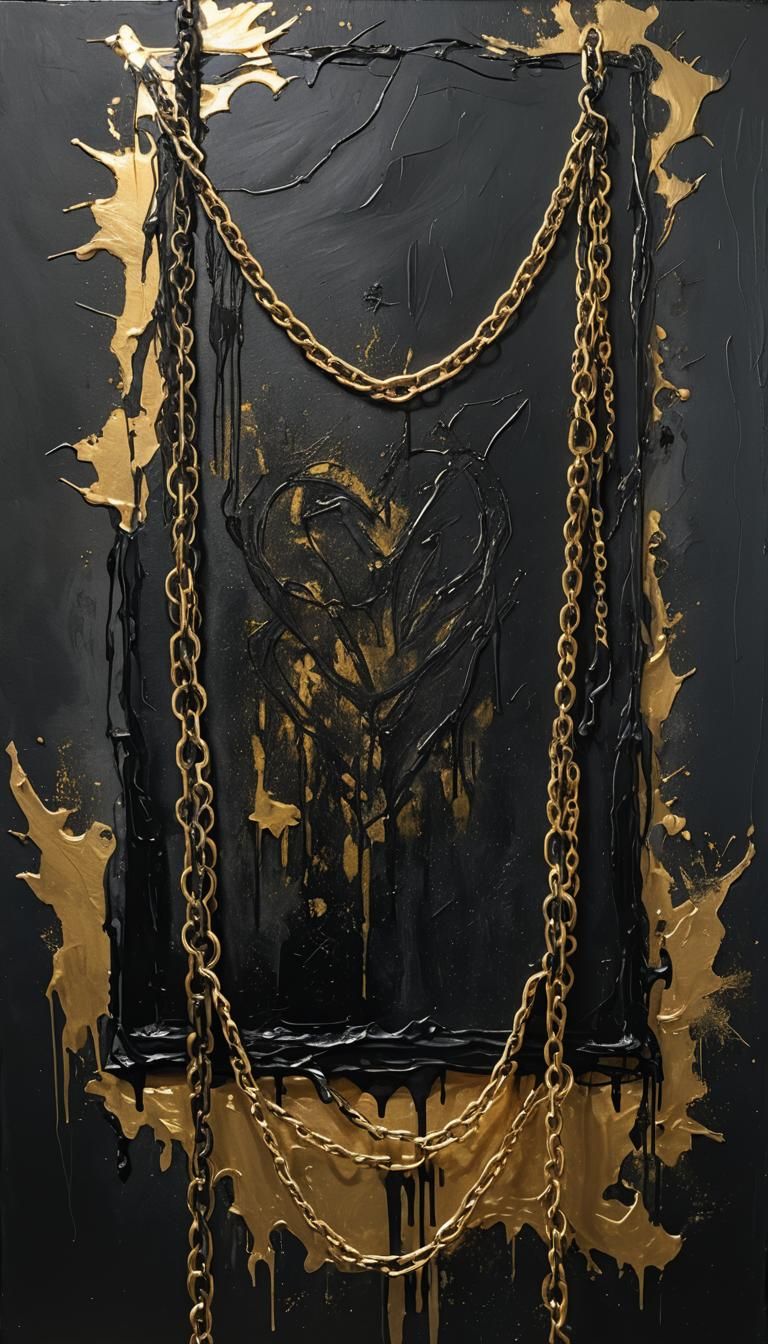 Dark Grunge Painting with Golden Highlights
