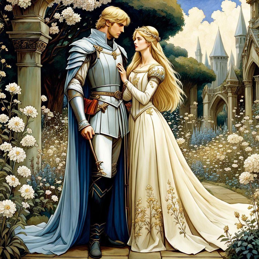 Medieval Prince and Princess in Glaucous Garden