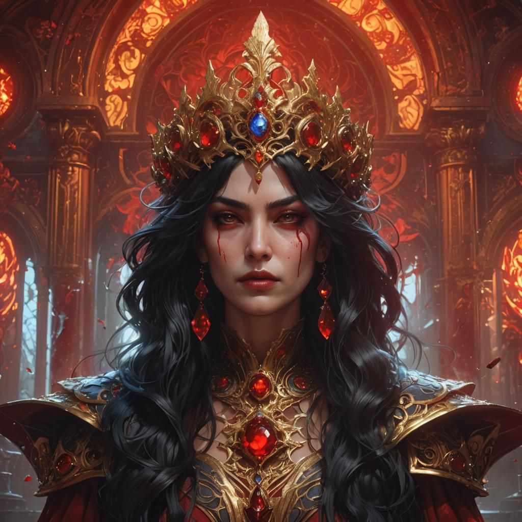 Blood Queen Portrait in Detailed Fantasy Art Style