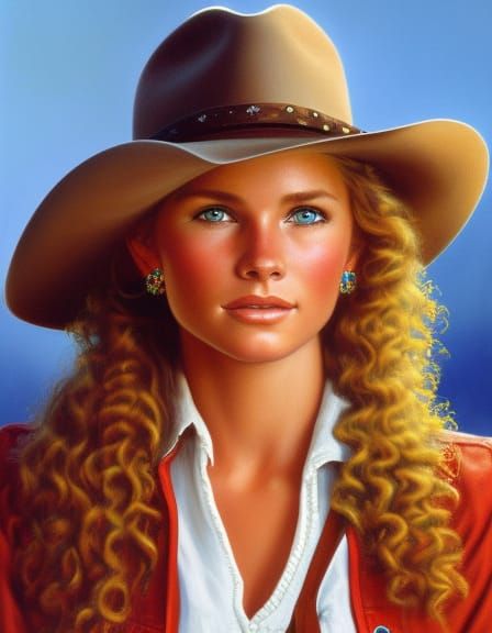 Cowgirl with Curly Hair in Impressionistic Chiaroscuro
