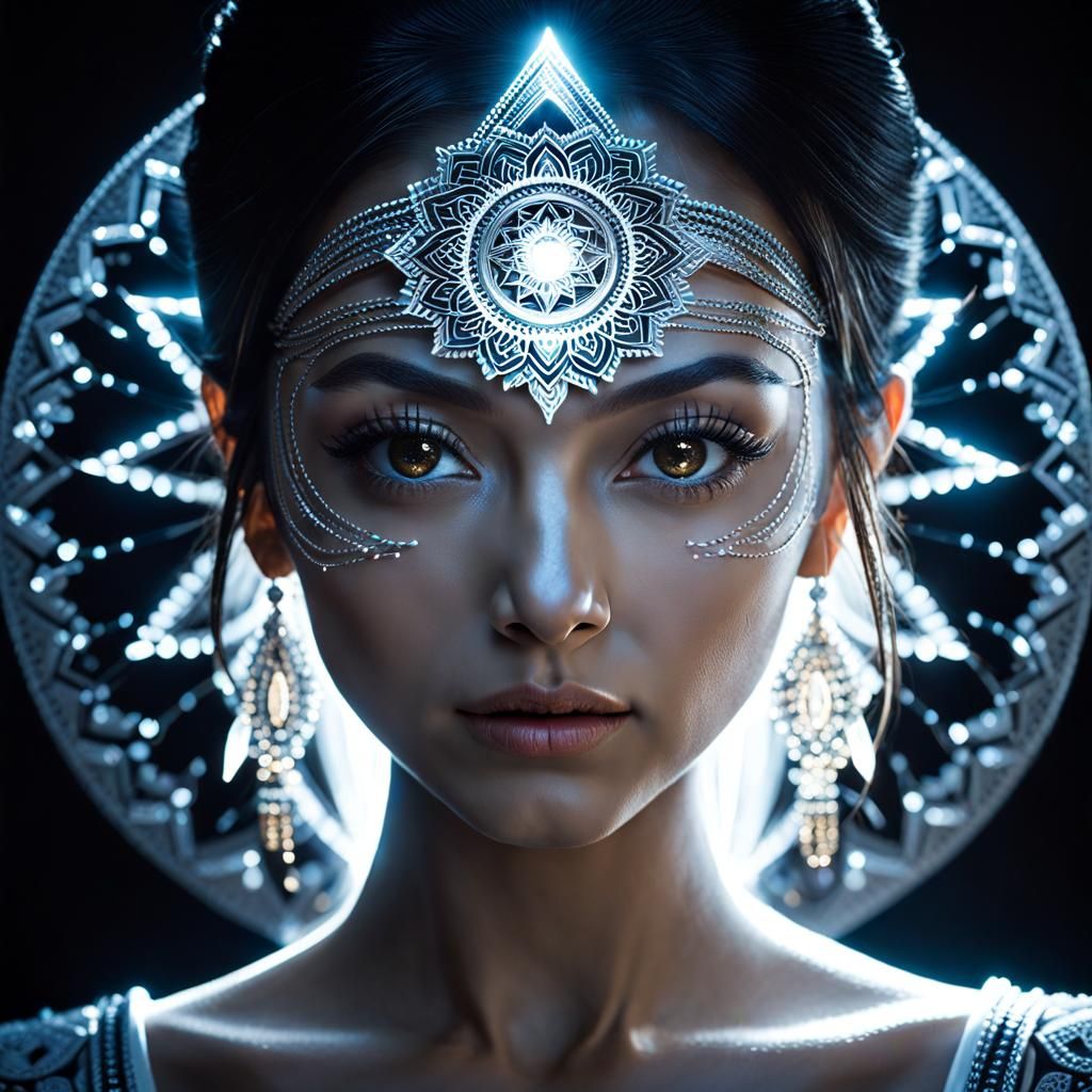 Woman with Mandala in Symbolic Painting Style