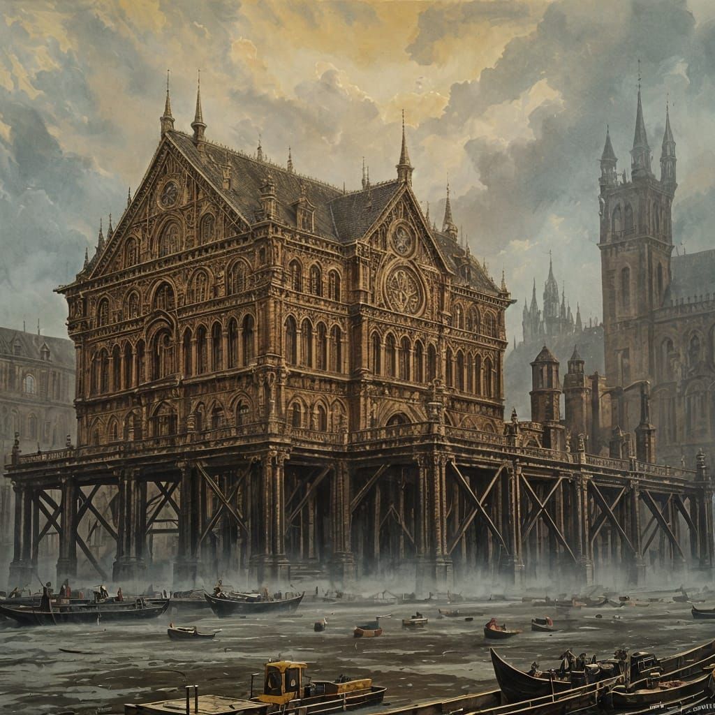 Grungy Oil Painting of a Rune-Encoded Fortress