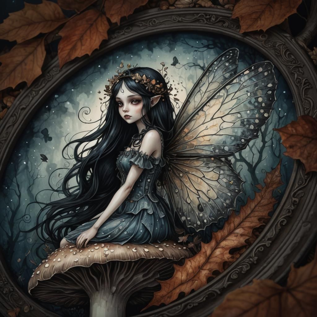 Mushroom Fairy in Gothic Fantasy Illustration