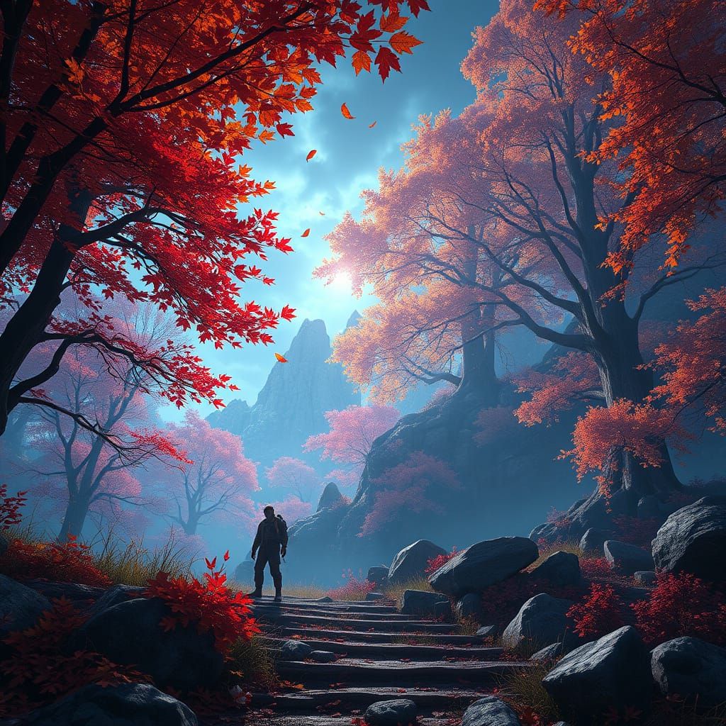 Fantastical Autumnal Scene in Vibrant Colors