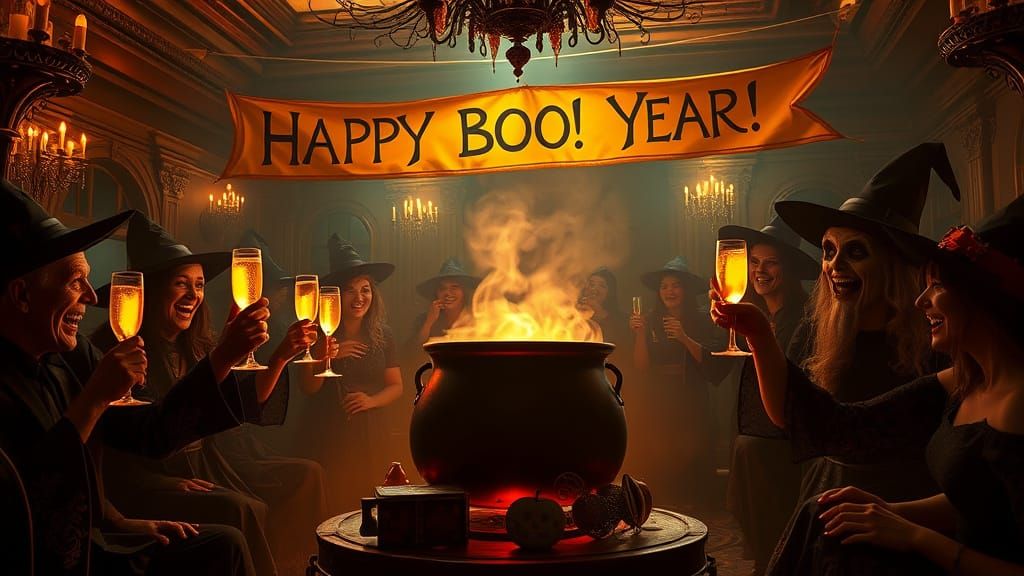 Haunted New Years Eve Ball With Ghouls and Witches