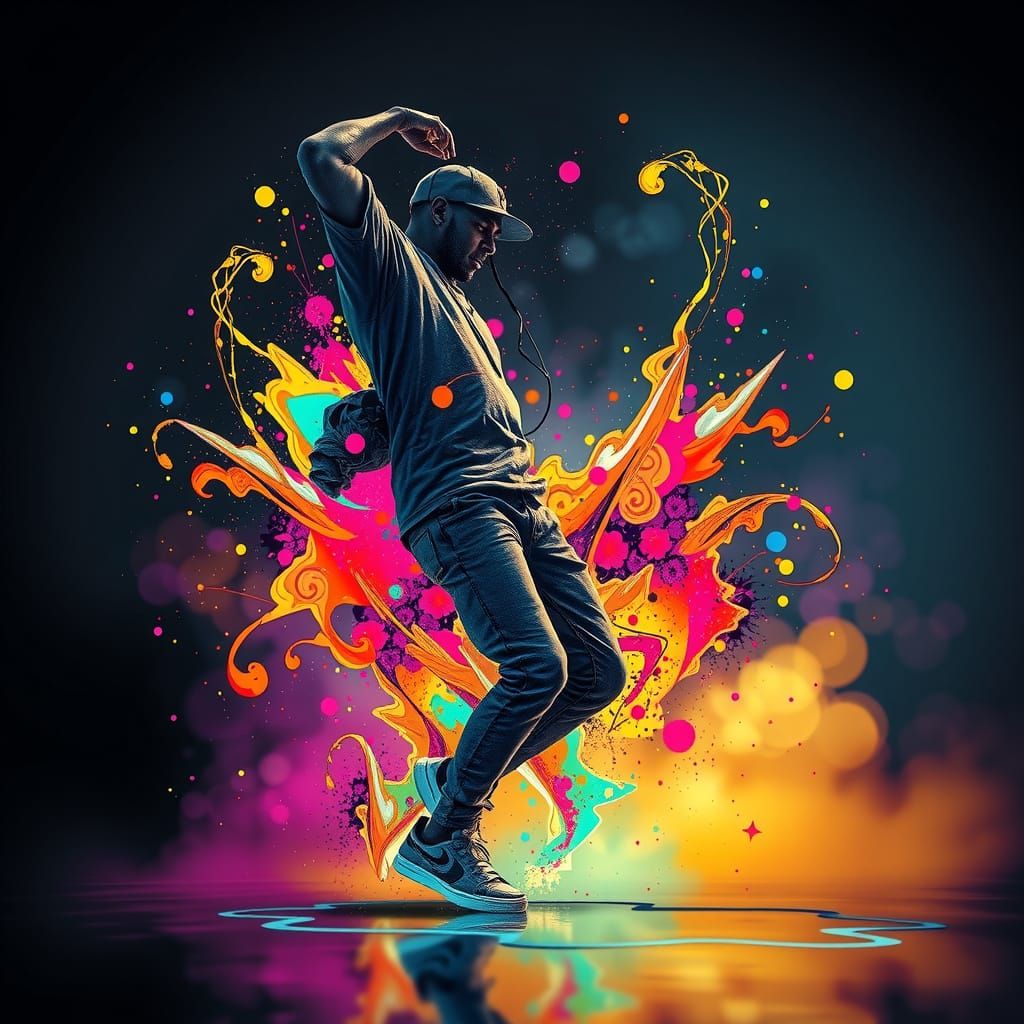 Ethereal Hip Hop Dancer in Bioluminescent Ink Splatter Unive...