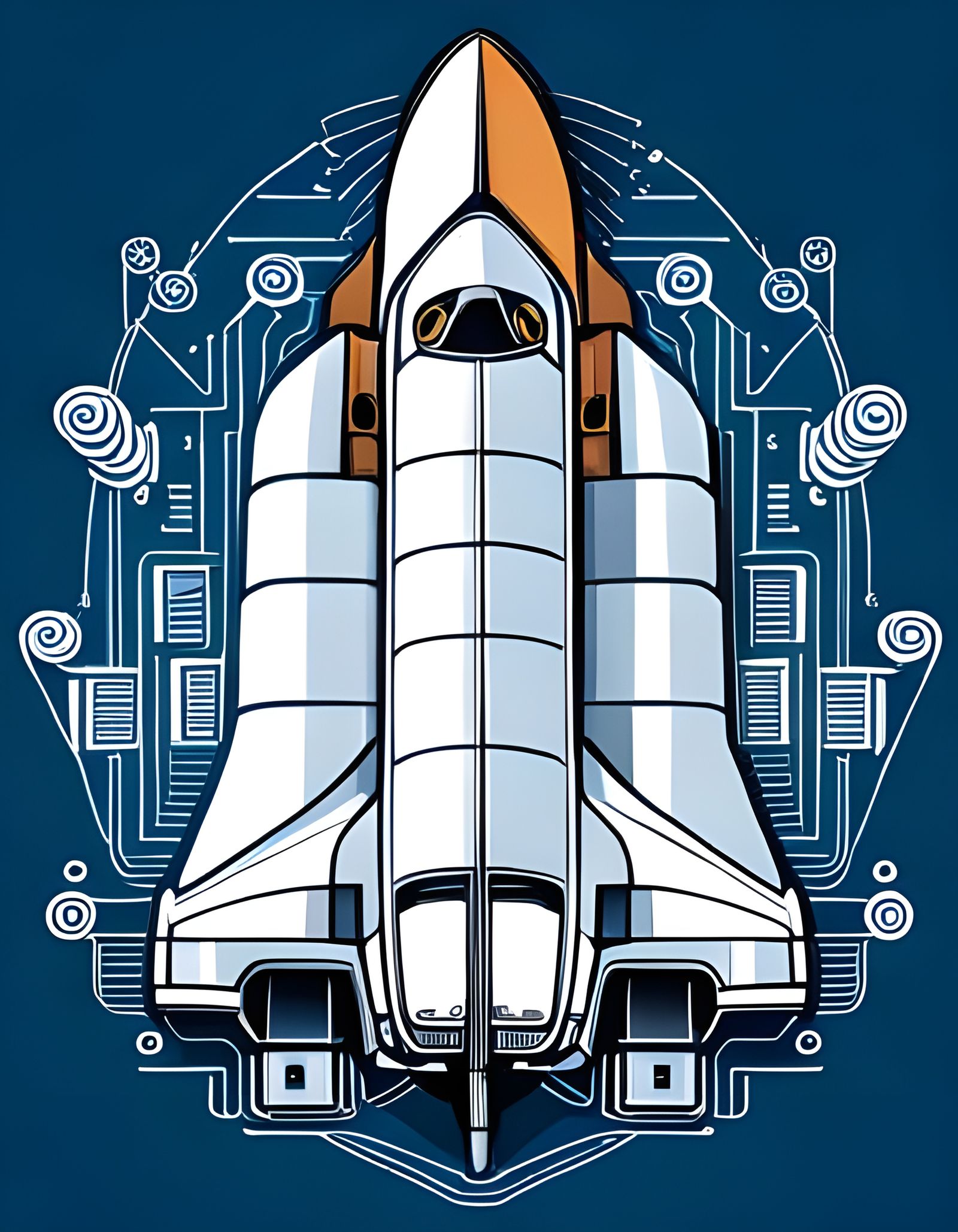 Detailed Technical Drawing of a Sci-Fi Shuttle