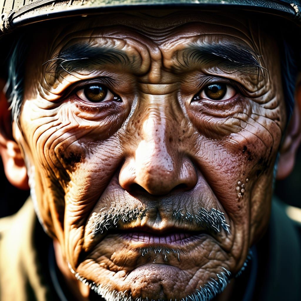 Weathered Japanese Warrior in Golden Light