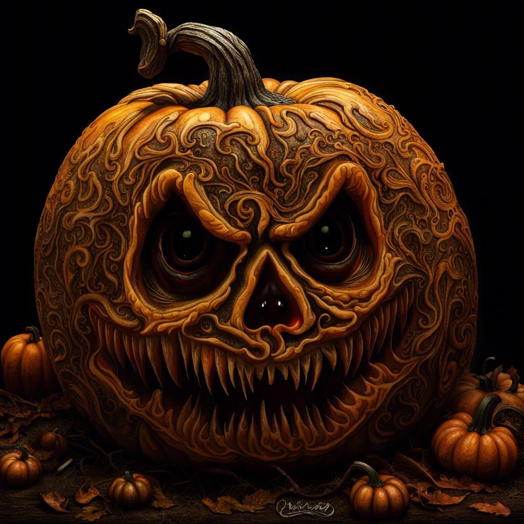 Hyperdetailed 32k Resolution Carved Horror Pumpkin