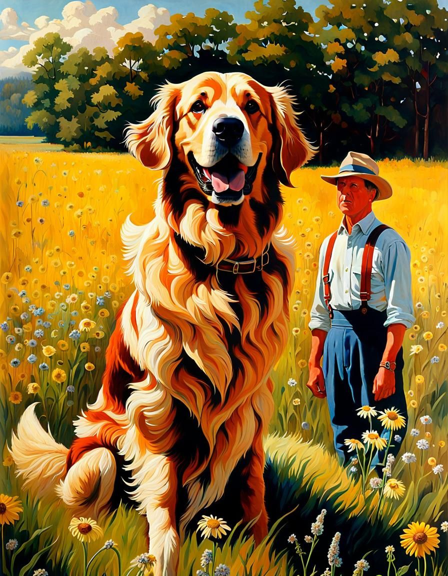 Dog in Field, Nostalgic Realism Style