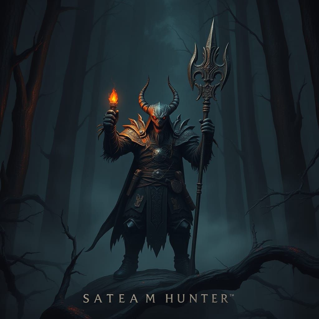 Victorious Monster Hunter in Mystical Forest