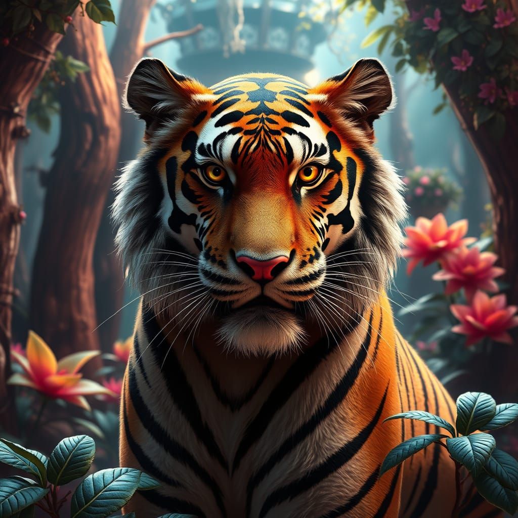 Regal Chocolate Tiger in Lush Chocolate Forest