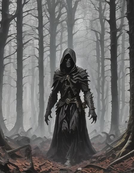 Necromancer Rising Dead in Cemetery at Night