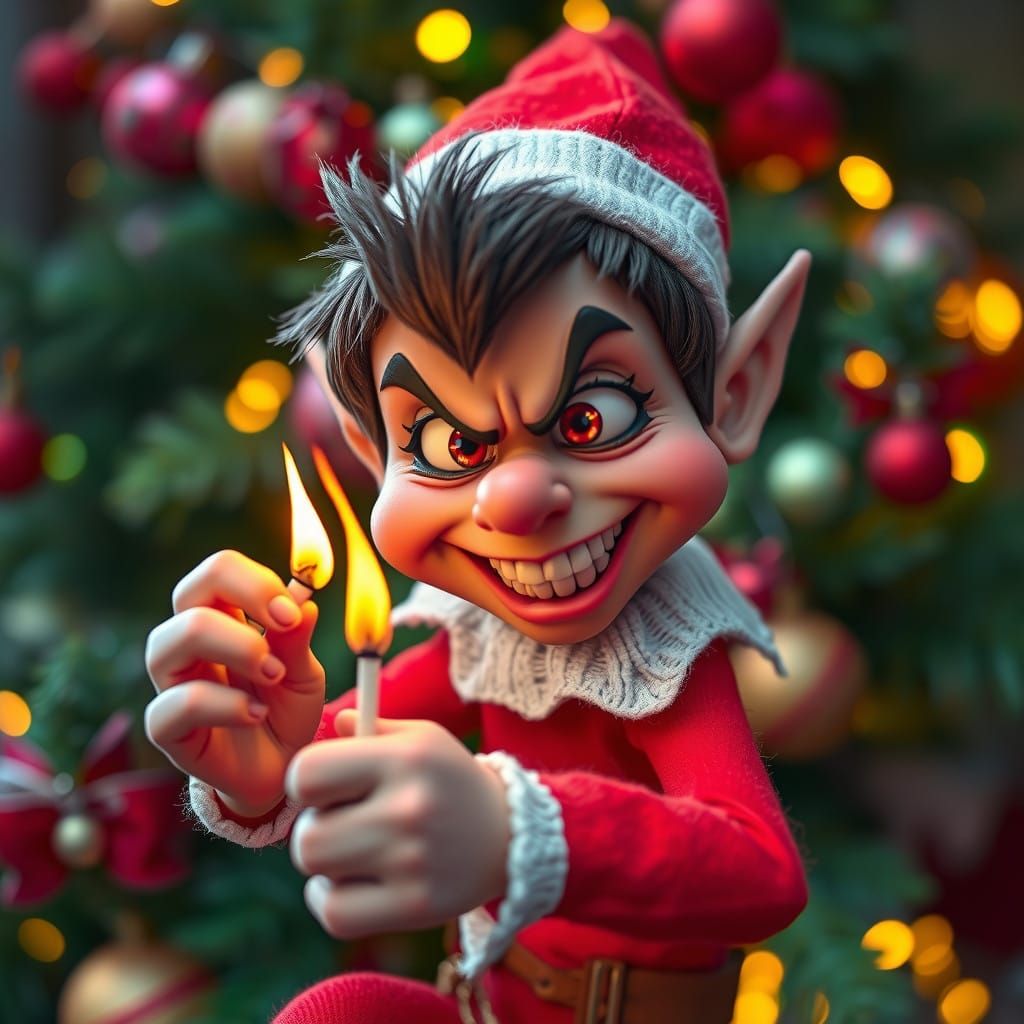 Pixar-Style Elf on the Shelf with a Mischievous Grin