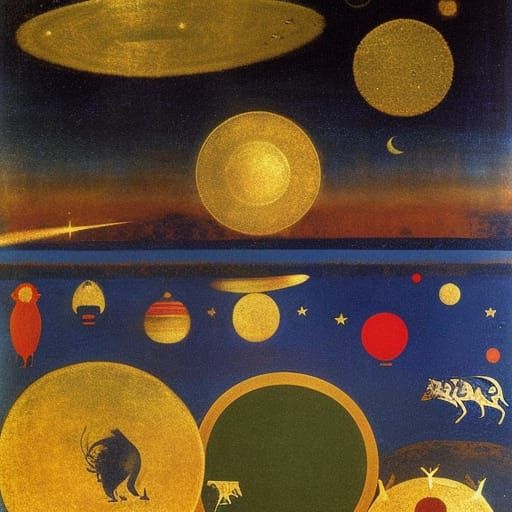 Hedgehogs in Starry Sky: Surrealist Planetary Dreamscape