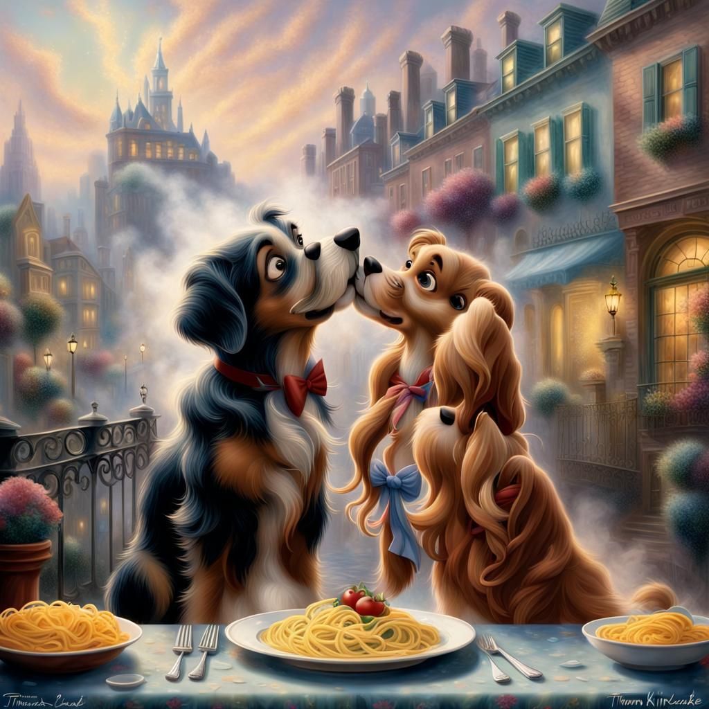 Lady and the Tramp Kiss: Ethereal Fantasy Art