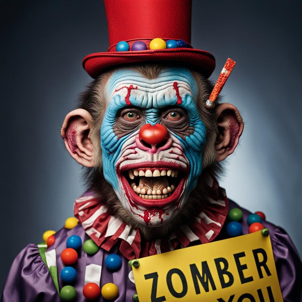 Zombie Monkey Clown Portrait in Vibrant Colors