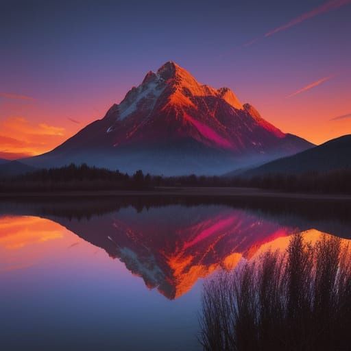 Vibrant Red and Purple Sunset Over Mountains