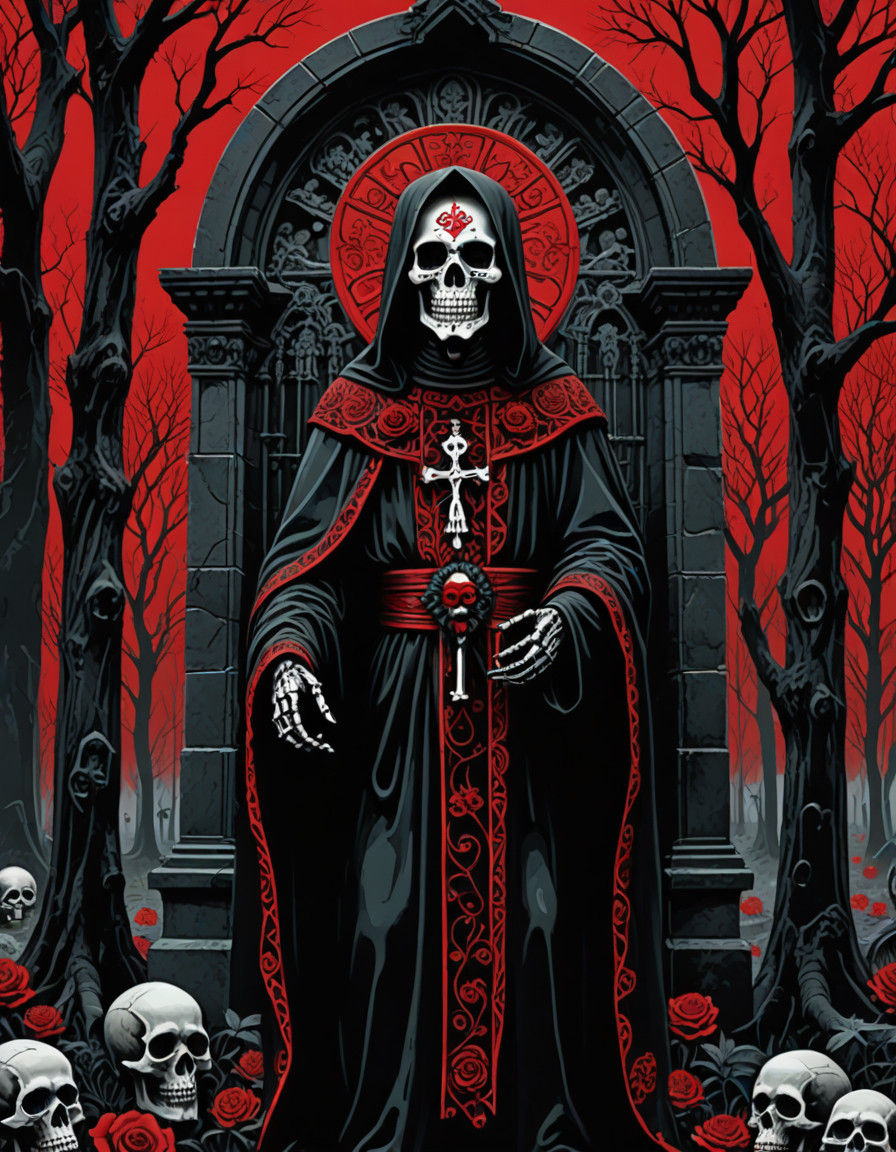 Gothic Santa Muerte in a Creepy Cathedral