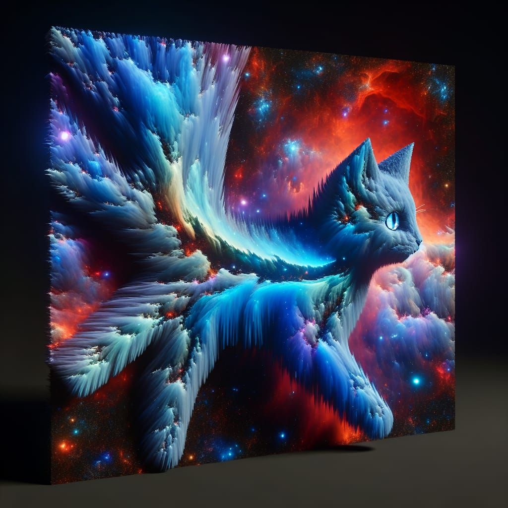 Translucent Blue Asterisk Cat Walks Through Space