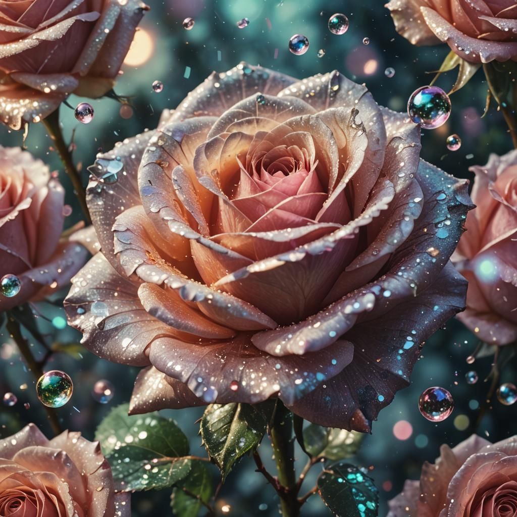 Ethereal Rose with Glitter and Bubbles