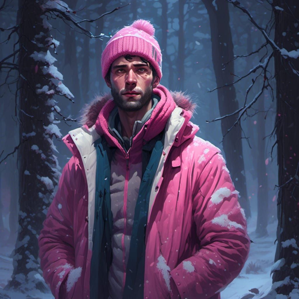 Paranoid Man in Snowy Forest, Digital Art