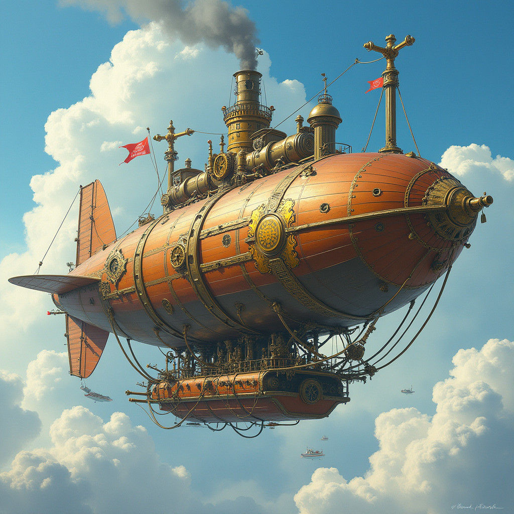 Steampunk Airship Soaring Through the Sky