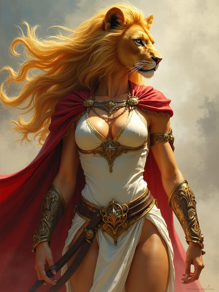 Lion Warrior in Frank Frazetta Fantasy Style