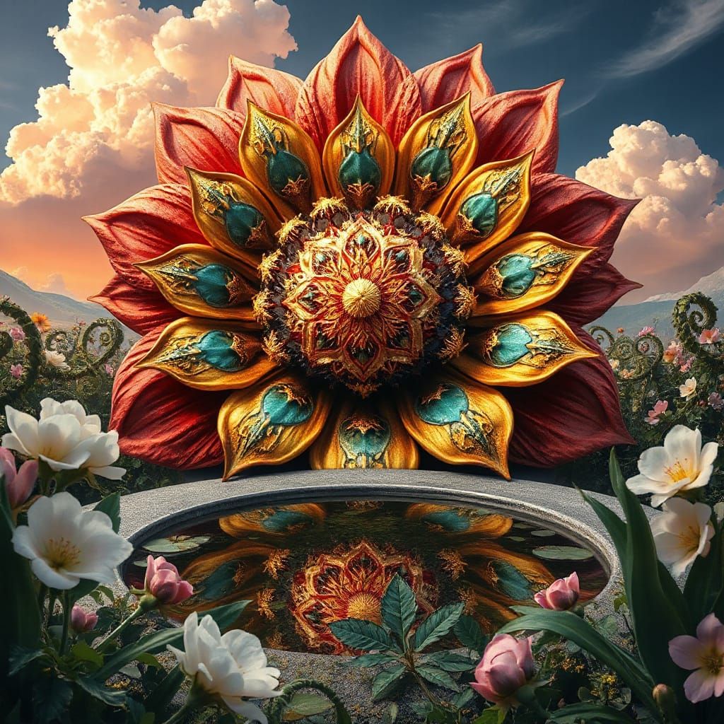 Colossal Flower in Mystical Garden, Art Nouveau Style