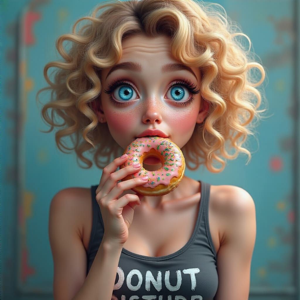 Woman with Donut in Hyperrealistic Digital Art Style