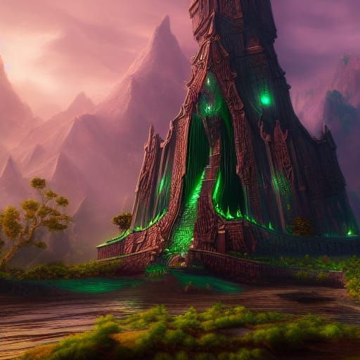 Fantastical Emerald Tower in Detailed Matte Painting