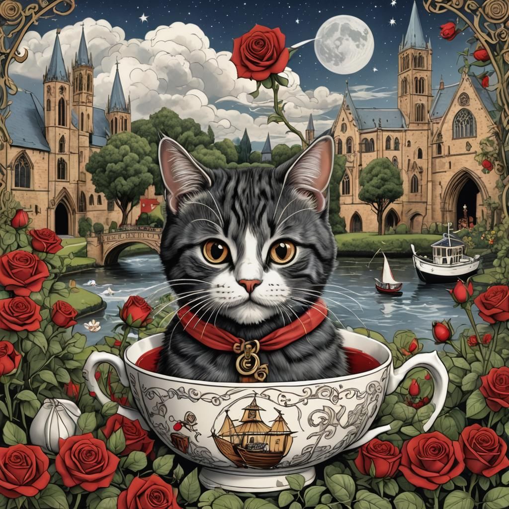 Retro Cartoon Cat in Space with Pirate Mouse